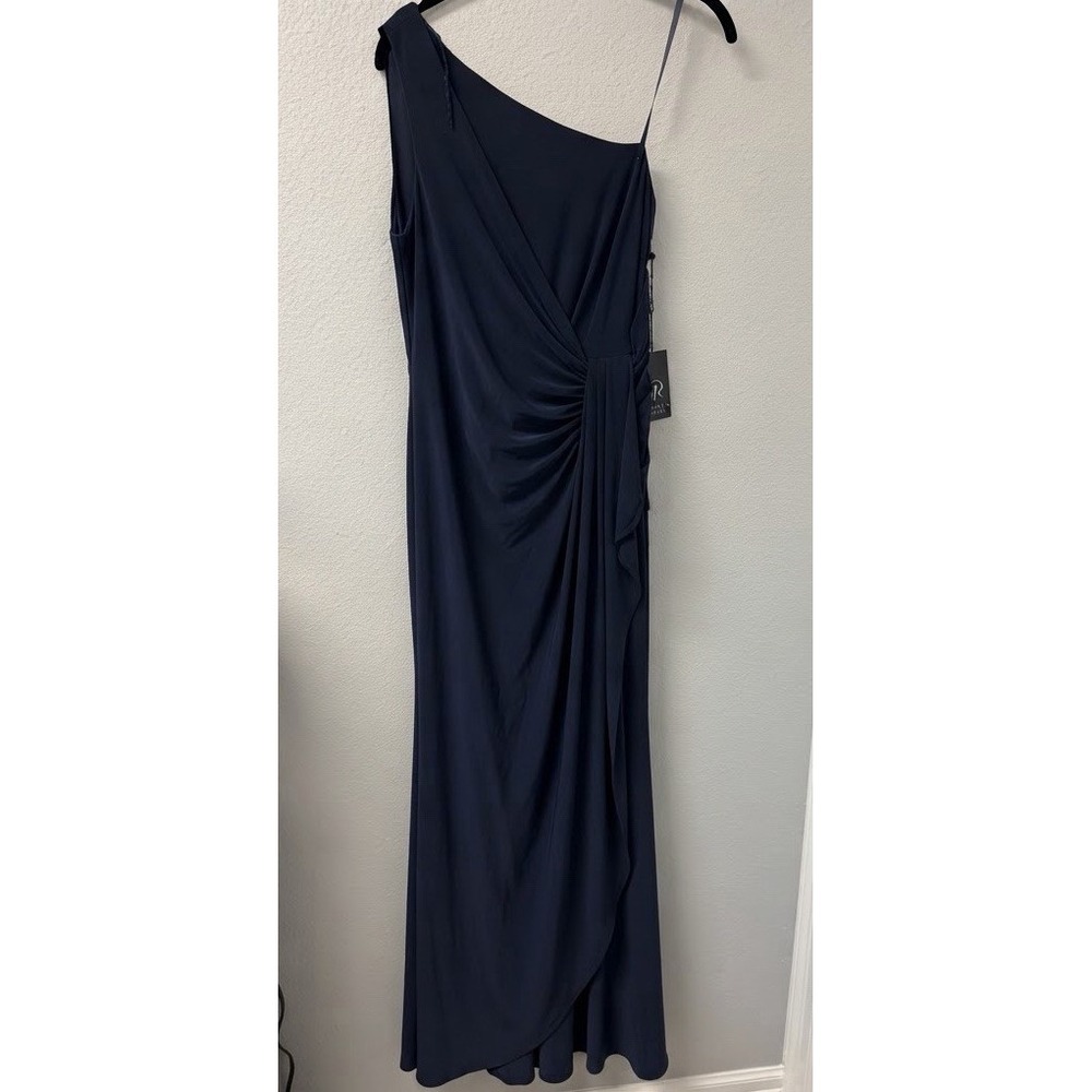 Adrianna Papell Women's One Shoulder Gown Size 6 Navy Ruched Formal Dress NWT
